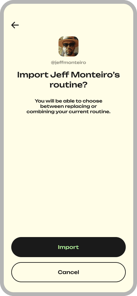 Consigo APP: Import Routines Screen