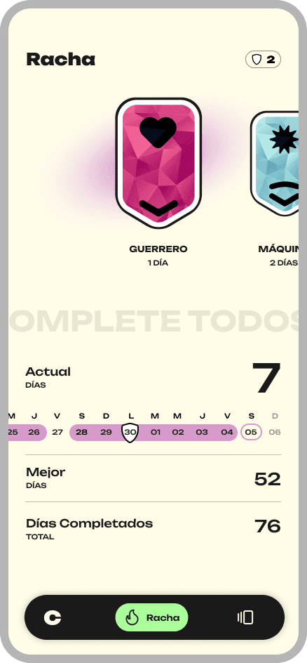 Consigo APP: Pantalla de Rachas