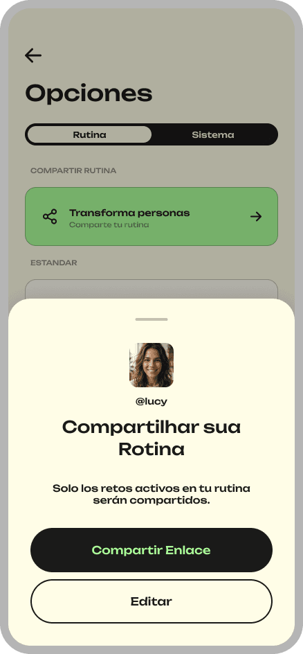 Consigo APP: Pantalla de Compartir Rutina