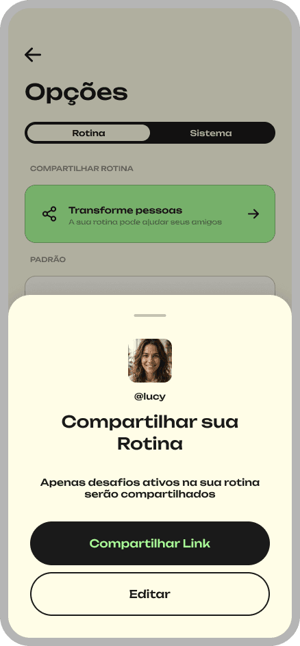 Consigo APP: Tela de Compartilhamento de Rotina